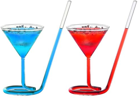 LOZACHE Mini Kristall Martini Gläser 2er Set mit Strohhalm, 110ml Einzigartige Espresso Martini Trinkgläser für Cocktail Champagner