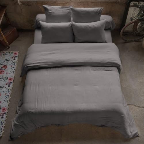 Housse de Couette 220x240 cm en Gaze de Coton Granit