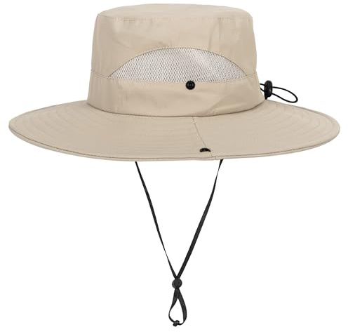 Kids Sun Hat with UV Protection Beach Bucket for Boys & Girls Wide Brim Safari Boonie Cap for Summer Outdoor Dark Beige