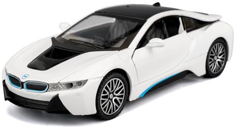 TGRCM-CZ 1/32 BMW I8 Modellauto, Zink Legierung Pull Back Spielzeugauto mit Ton und Licht für Kinder Jungen Mädchen Geschenk (weiß)