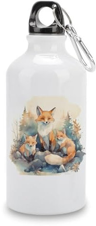 Aluminium-Wasserflasche, Wasserfarbe, Fuchs, Sportflasche, 400 ml, auslaufsicher, Reiseflaschen, wiederverwendbar, isolierte Flaschen mit Schnappdeckel, leichte Vakuum-Wasserflasche für Fitnessstudio,