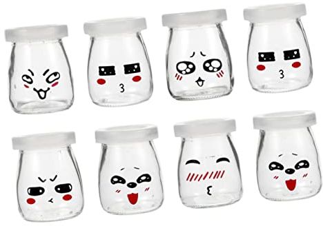 CIYODO Lot De 8 Contenants À Pudding En Verre Bouteilles De Yaourt Non Lavables Au Lave-vaisselle Pour Garçons Et Filles