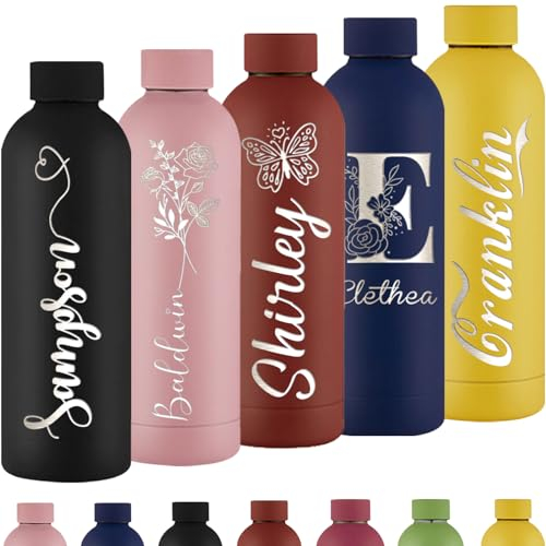 Bouteilles d'eau personnalisées gravées avec nom et photo - Bouteille isotherme en acier inoxydable - Garde au froid et au chaud - Cadeau d'anniversaire pour homme et femme - 7 couleurs