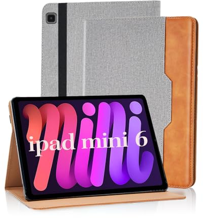 Vkooer Funda para iPad Mini 6 (8,3 Pulgadas, 2021 Modelo, 6.ª Generación) Carcasa PU Cuero, Tipo Libro y Bolsillo Smart Cover con Función para iPad Mini 6 - Gris