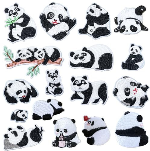 JMZLLRX 17 Stück Applikationen Patches zum Aufbügeln, Panda Patch Sticker für Kleidung Blumen Aufnäher Applikation Flicken zum Aufbügeln Kinder Patches für DIY T-Shirt Jeans