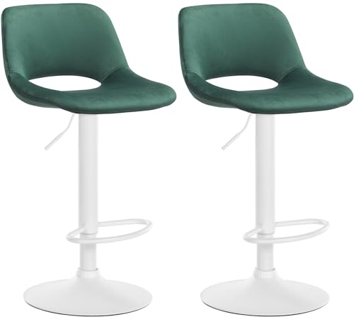 CLP 2er Set Barhocker Camden I Samt-Bezug, Farbe:grün, Material Gestell:Metall matt Weiss