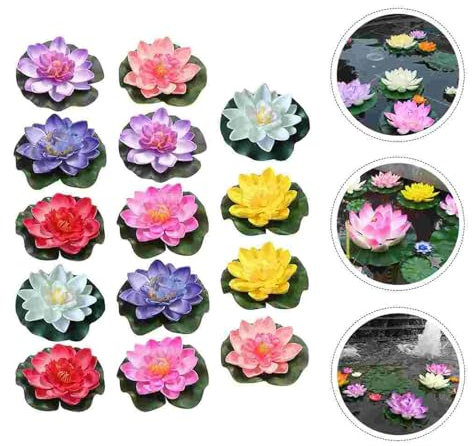 LHSJYG Water Lily Piscine Fleur de Lotus Flottante décorative, 14 pièces, Fausse Fleur Artificielle, Fausse Eau, Poisson en Plastique