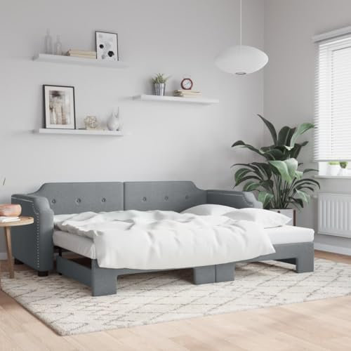 qohoio Tagesbett Ausziehbar Ausziehbett Bett Zum Ausziehen Sofa Bett Daybed Sofa Bett Mit Ausziehbett Hellgrau 90x200 cm Stoff