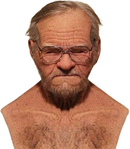 Realistic Latex Old Man Mask - Full Head Bald Halloween Costume Party Accessory