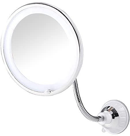 Ghnbajzls Saugnapf-Klappspiegel, Weißer, 360-Grad-Drehung, LED 10-Fach, mit Starkem Saugnapf, Tragbarer Kabelloser Reisespiegel für zu Hause