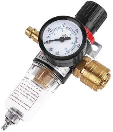 Casenly Unità di Manutenzione Riduttore di Pressione 1/4, Regolatore di aria Compressa Accessori Compressore con Separatore d'acqua e Attacchi Rapidi per Filtro Compressore e Utensili dell'aria