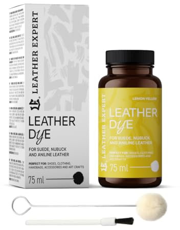 Penetrating Leather Dye Teinture pour cuir, jaune citron, 75 ml, idéale pour les chaussures, sacs à main et accessoires, avec applicateur et pinceau, teinture pour chaussures pour daim, nubuck et cuir