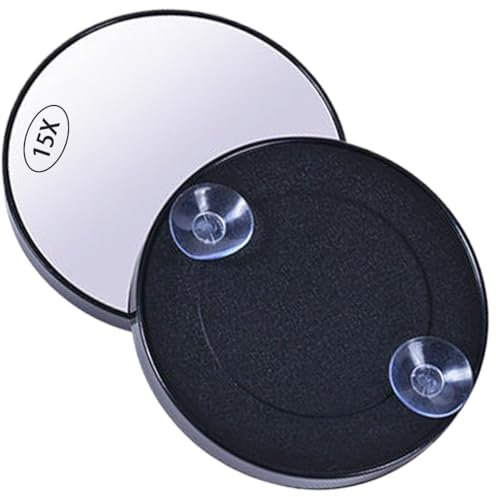 TEOZBLU Petit Miroir grossissant x15 avec Ventouse, Miroir Cosmétique de Poche Portable pour Maquillage, Rasage, Epilation Elimination des Points Noirs et Taches, Voyage