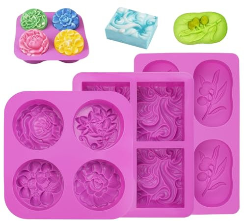 3 Piezas Moldes de Silicona Moldes para Jabones Artesanales 4 Cavidades Molde de Jabón Moldes Jabones Artesanales, Reutilizable, Antiadherente, para Chocolates, Caramelos, Gelatinas, Galletas