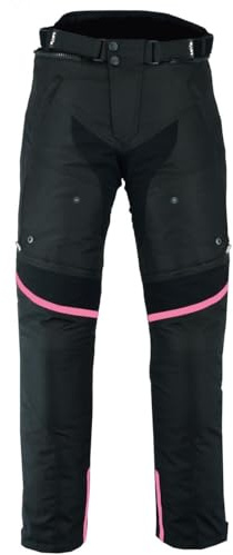 LOVO Pantalon de moto pour femme, Noir avec bande rose, S