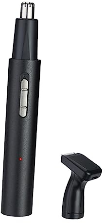 Aufladbarer 2-in-1 Haartrimmer für Nase und Koteletten, Schwarz | Aluminiumgehäuse, Waschbarer Schneidkopf, Augenbrauenkürzung, USB Ladekabel und Schutzkappe im Satz