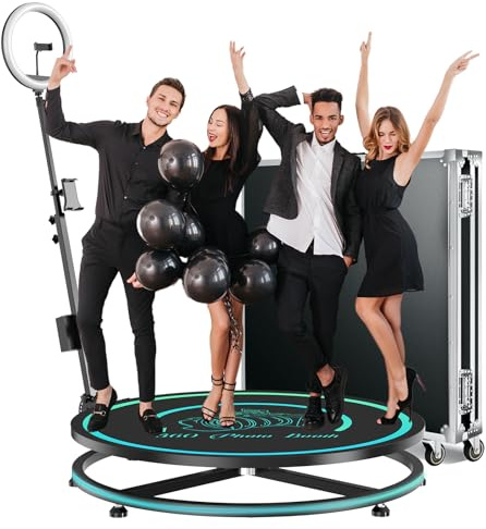 360 Photo Booth mit einfachem Transportkoffer, 100cm360° fotokabine Maschine mit RGB-Ringlicht, Fernbedienung, Kostenlose Logo Anpassung, Software Steuerung, für 4-5 Personen