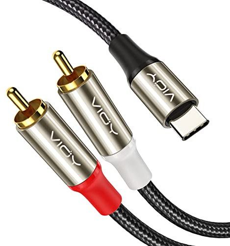 VIOY USB C to RCA Cable 2 Meters, 2 RCA Male Phono Red White toType C Audio Cable Compatible with iPhone 15 Pro Max iPad Pro/Mini 6/Air Galaxy S24 S23 Ultra S22 S21 S20