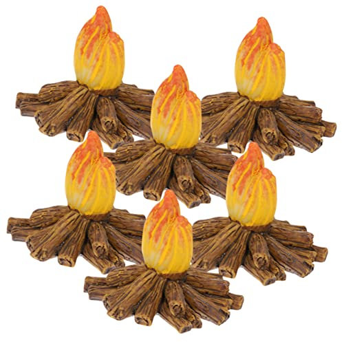 DIYEAH Miniatur Lagerfeuer Dekoration 6 Stück Aus Widerstandsfähigem Harz Leuchtend Bunt Mikro Feuermodell Für Puppenhäuser 1:6 Und Landschaftsbau