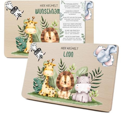 Yabaduu Individuelles Holzbrett für Kinder 23,5x15cm Frühstücksbrettchen Brotzeitbrett personalisiert aus Holz Tier-Motiv als Geschenk Geburtstag Kind RV007 (03 Safaritiere, Mit Wunschname)