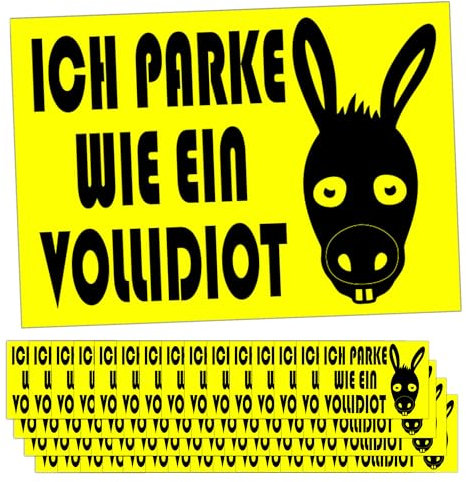 GamesMonkey® - Aufkleber - 50 Stücke + 10 BONUS - Parken wie ein Esel - 10 X 7 CM - Park Idiot Falschparker - für den Außenbereich (COL003)
