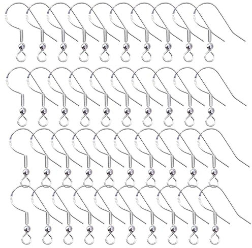 50 Pcs Silver Earring Hooks, Earring Hooks for Jewellery Making, Hypoallergenic Earring Making Supplies, 925 Sterling Silver Earring Hooks, for DIY Earring Jewellery Making Gifts