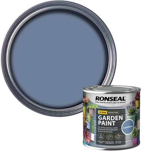 AOC24 Garden Fence Paint 250ml – Multi-Surface Exterior Paint for Wood, Brick, Metal, Stone & Terracotta – Waterproof, Resists Fading, Matt Finish for Sheds, Fences, Garden Furniture Cornflower