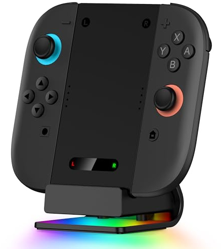 2 IN 1 Switch 2 Ladestation, Spielen und Laden Switch Controller Ladestation mit RGB Licht/Überlastschutz & Smart-Chip, Kompatibel mit SW2 Konsole