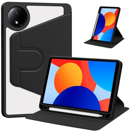 Hülle für Xiaomi Redmi Pad SE 8.7 Zoll 2024 Cover mit klarer transparenter Rückseite Shell Cover mit 360 drehbarem Ständer Auto Wake/Sleep,Ultra-dünne Flip Schutzhülle
