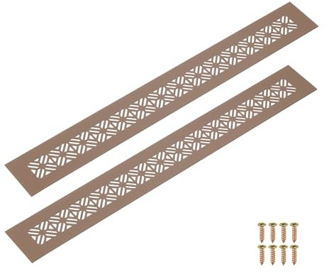 sourcing map 2 rejillas de ventilación de aleación de aluminio, 400 x 50 mm, cubierta de rejilla de ventilación rectangular con tornillos de montaje para puerta de armario, color marrón