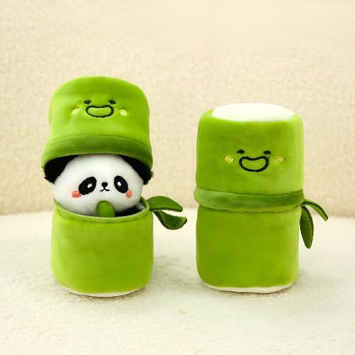 HOPEYHFM 12 cm Panda Kuscheltier und Bambus-Tasche, Panda Plüsch-Plüschtier, Schlafkissen, Wurfkissen, Plüschtier Panda wunderbar weich, Sitzendem, Baby Geburtstagsgeschenk für Kinder
