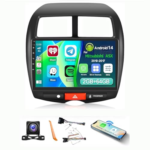 Android 14 Car Auto-Radio für Mitsubishi ASX 2010-2017,2+64G, 7-Zoll Touch Display mit Wireless Carplay und Android Auto, GPS, Bluetooth, WiFi, FM, SWC, Ersatzkamera