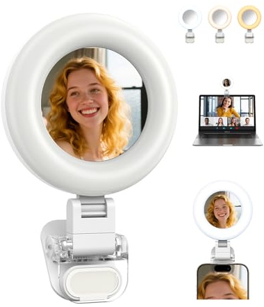 TELESIN Clip-On Selfie-Licht mit Spiegel, tragbares Handy-Licht | Wiederaufladbares Videolicht für iPhone/Android, Fotografie, Laptop-Videokonferenz, TikTok, Zoom-Anrufe und Make-up