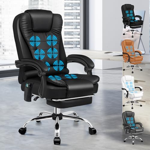 ALFORDSON Chefsessel Ergonomisch Bürostuhl Wärmemassagefunktion, Schreibtischstuhl Einziehbare Fußstütze, Besprechungsstuhl höhenverstellbarer, Drehstuhl Neigungswinkel 90°-150°, PU-Leder Schwarz