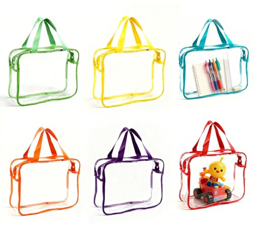 6 Colors Clear Toy Storage Bags, PVC Organizing Bags, 11.8x8.6x3.9 Inch Toy Organizing Bags with Handle, Reusable Waterproof Toy Bags for Building Blocks Puzzle Board Games Toiletry