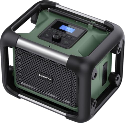 TELESTAR TOP OR 20 – Radio da cantiere robusta, stereo 80 W | DAB+, streaming audio Bluetooth, compatibile con batterie Makita, DeWalt, Bosch, Milwaukee, USB, batteria/rete