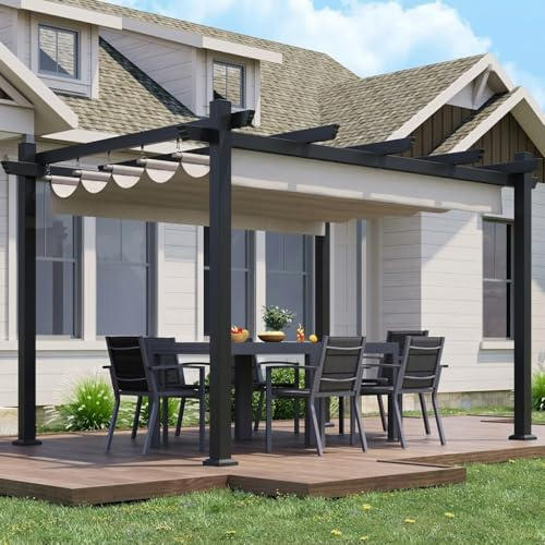 JUMMICO Gazebo pieghevole 3 x 3 impermeabile con tetto retrattile e pareti laterali per giardino, terrazza, balcone, cortile e piscina all'aperto, gazebo da giardino esterno, resistente ai raggi UV e