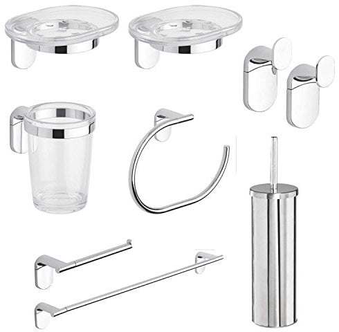 METAFORM Zero Kit Accessori Bagno A Parete, Acciaio Cromato, LEGHE Metalliche, San E ABS, 8 Pezzi