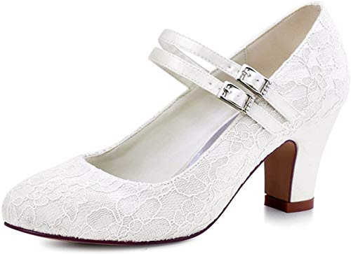 ELEGANTPARK Ivory Wedding Shoes for Bride Closed Toe Chunky Heels US 7