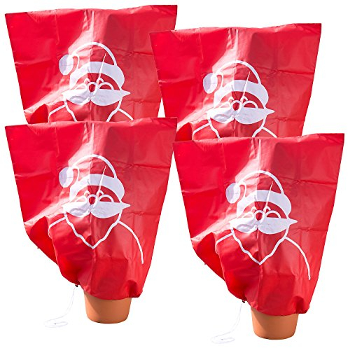 infactory Pflanzenhauben: 4er-Set Winterschutz-Haube Weihnachtsmann für Pflanzen, 110 x 120 cm (Pflanzenhauben Winter, Winterhauben für Pflanzen, Weihnachten)