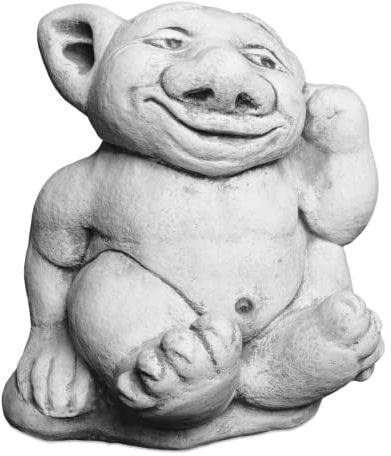 gartendekoparadies.de Massive Steinfigur XXL Troll Modell Finger im Ohr Gnom Wichtel Kobold, Höhe 26 cm, Grau, 14 kg, Figur aus Steinguss frostsicher für den Außenbereich