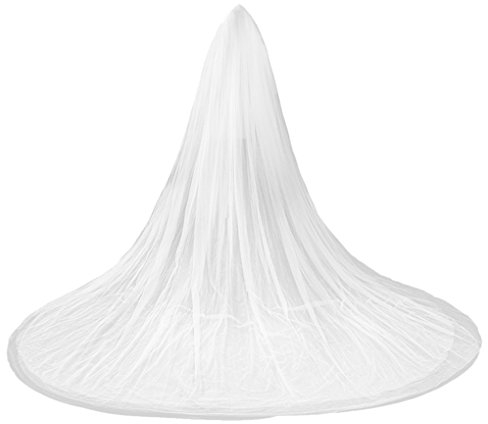 FakeFace 3 Meter Doppelschicht Lange Kathedrale Brautschleier Stickerei Braut Hochzeit Schleier Tüll Spitze Kante Brautkleid, Einheitsgröße, Elfenbein-3m-doppelschicht