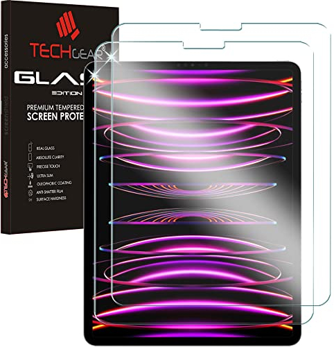 TECHGEAR 2 Pack Verre Trempé pour Nouvel iPad Pro 12.9 2022, 2021, 2020 Protecteur d'Écran Original en Verre Trempé Compatible avec iPad Pro 12,9 Pouces 6ème 5ème 4ème 3ème Génération Verre Trempé