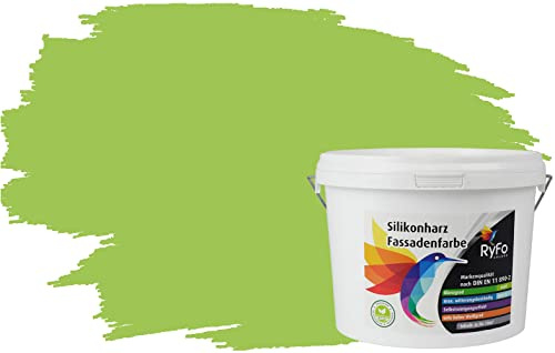 RyFo Colors Silikonharz Fassadenfarbe Lotuseffekt Trend Limonengrün 3l - bunte Fassadenfarbe, weitere Grün Farbtöne und Größen erhältlich, Deckkraft Klasse 1