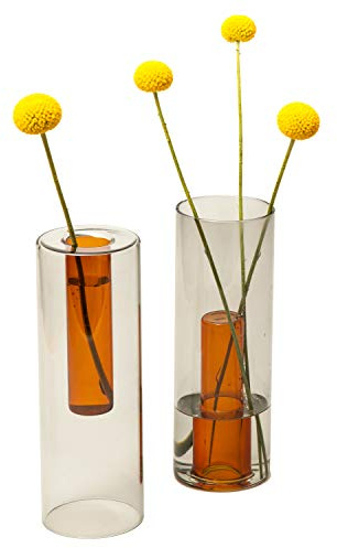 Block Design Vase de fleurs réversible en verre | Vase haut fait main | 80 x 240 mm gris et orange