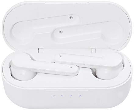Trevi HMP 0H12E0701 AIR Cuffie Bluetooth con Microfono Incorporato e Comandi Touch, Leggere e Confortevoli, Custodia/Base di Ricarica, Batterie Ricaricabili al Litio, Bianco