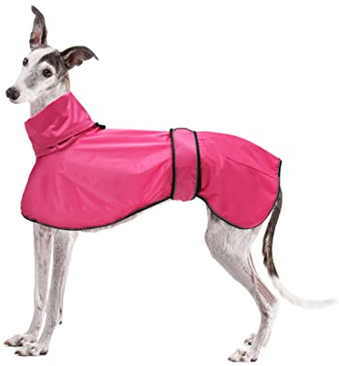Geyecete Windhund Leicht Hundejacke Regenjacke, Hunderegenmantel Wasserdicht Verstellbar Windhundejacke Whippets Reflektierend Mantel Poncho fur Greyhounds, Lurcher und Whippets-Rosa-S