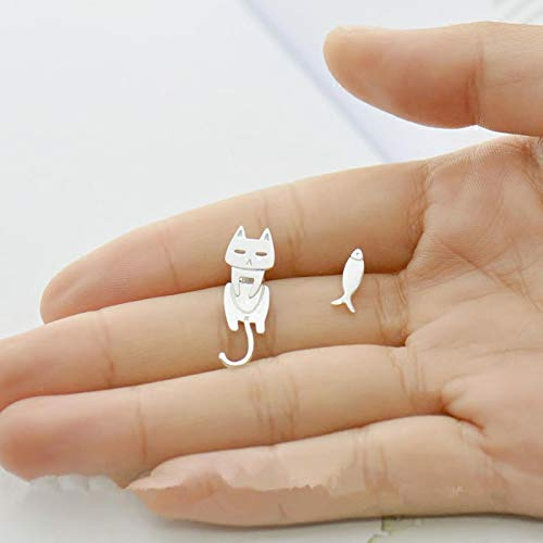 SALAN 925 Sterling Silber Katze Fisch Ohrstecker Für Frauen Geschenk Hypoallergener Sterling-Silber-schmuck Verhindern Sie Allergie