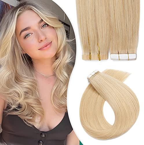 Elailite Invisible Tape in Extensions Echthaar - Echthaar Extensions Tape - Remy Real Human Hair - 20PCS Tape Extensions Haarverlängerung - glatt - 35cm 20g #24 Natürliches Blond