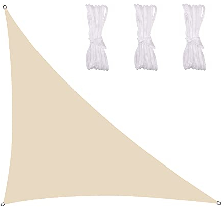 MEEYI Sonnensegel Dreieckig 3X4X5m Sun Segel 95% Beschattung UV Schutz Wetterschutz Wasserabweisend Windschutz & Tear Resistant Sonnenschutz Für Garten Terrasse Balkon, Beige-Weiß